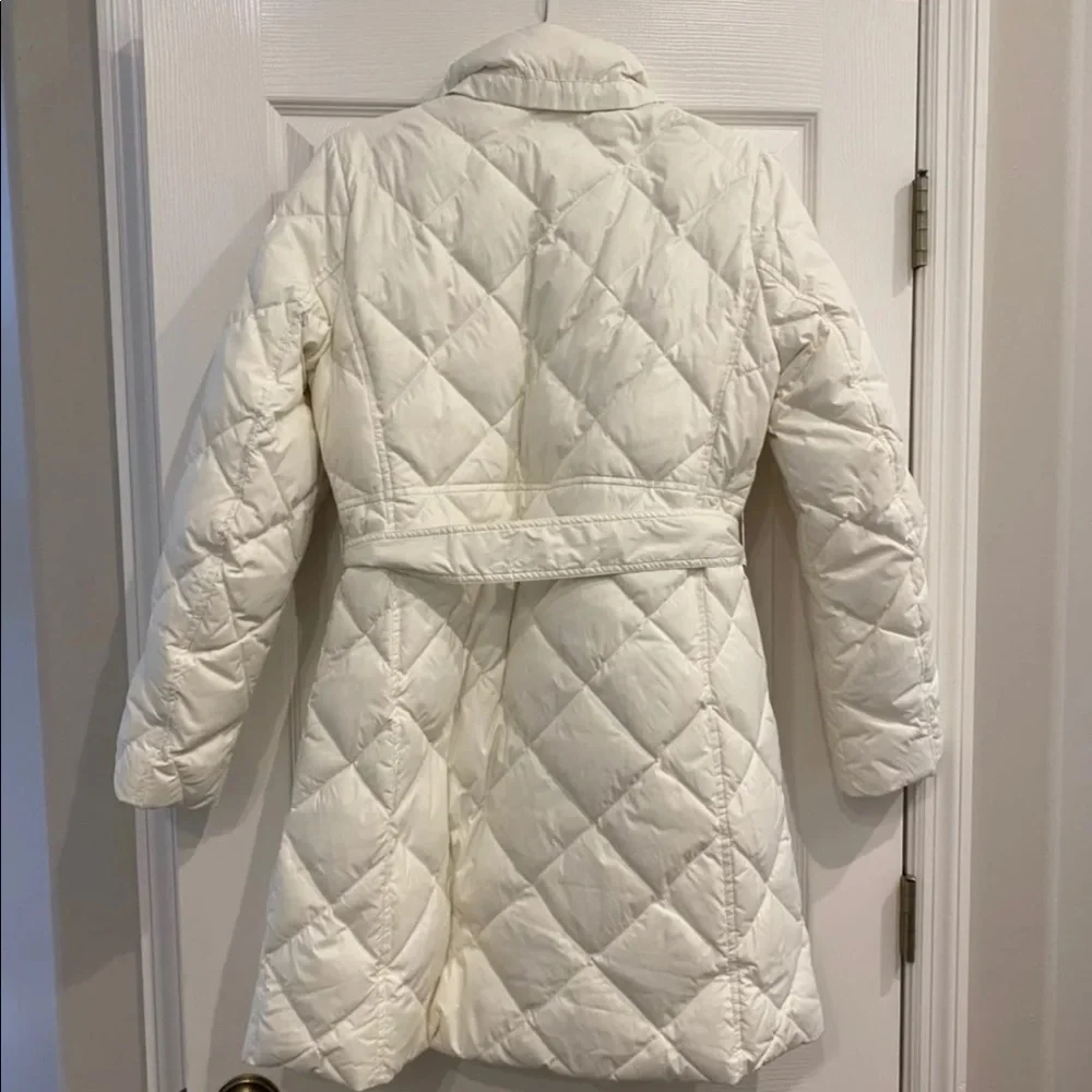 Eddie Bauer Ivory Quilted Belted Puffer Coat